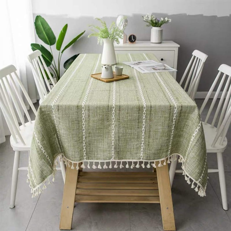 Pahajim Linen Tablecloth Rustic Rectangle Table Cloth Cotton Striped Tassels Tablecloths for Kitchen Dining Table Cover Rectangle/Oblong,55''x79'', 4-6 Seats - Image 2
